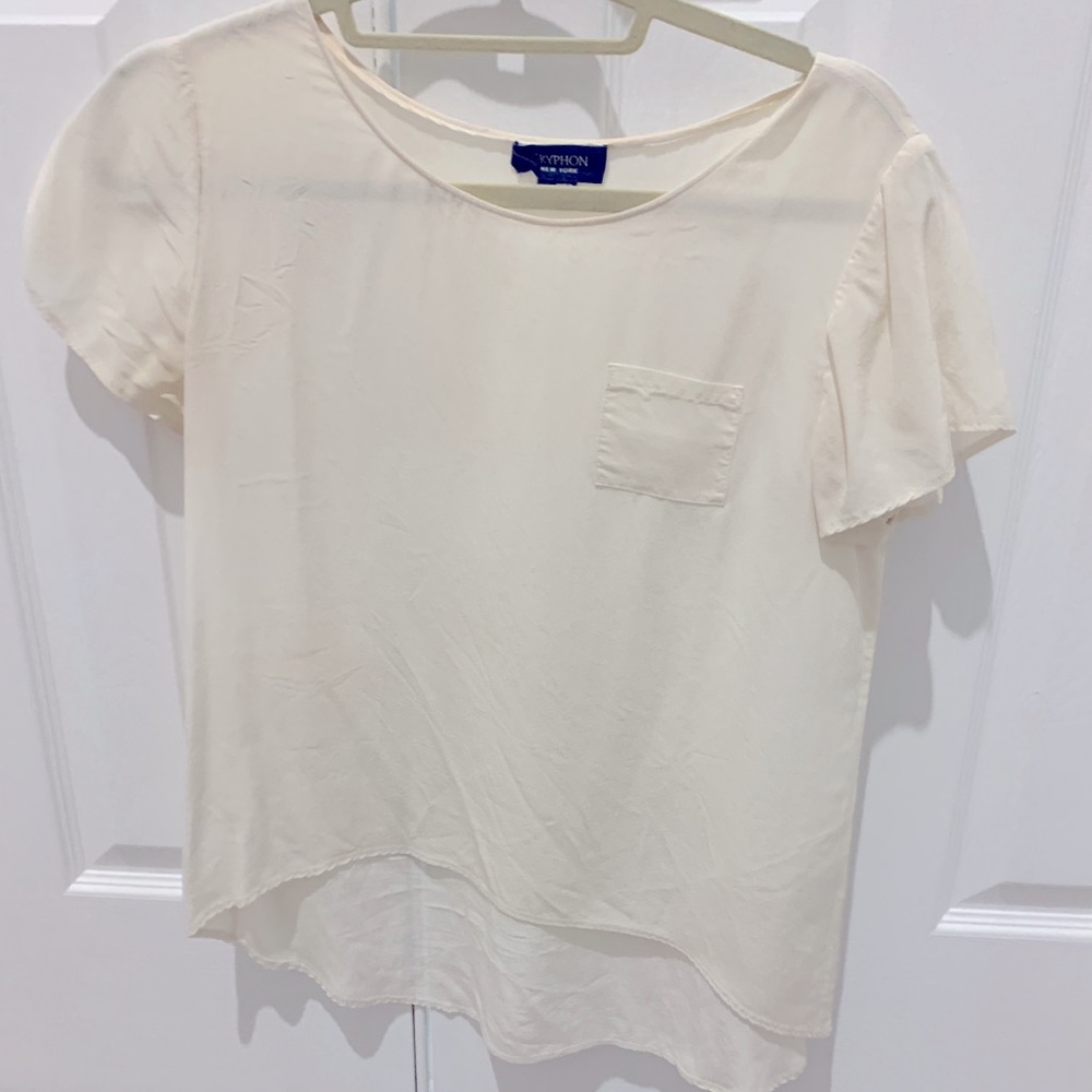 gryphon silk pocket T-shirt in off white, large
